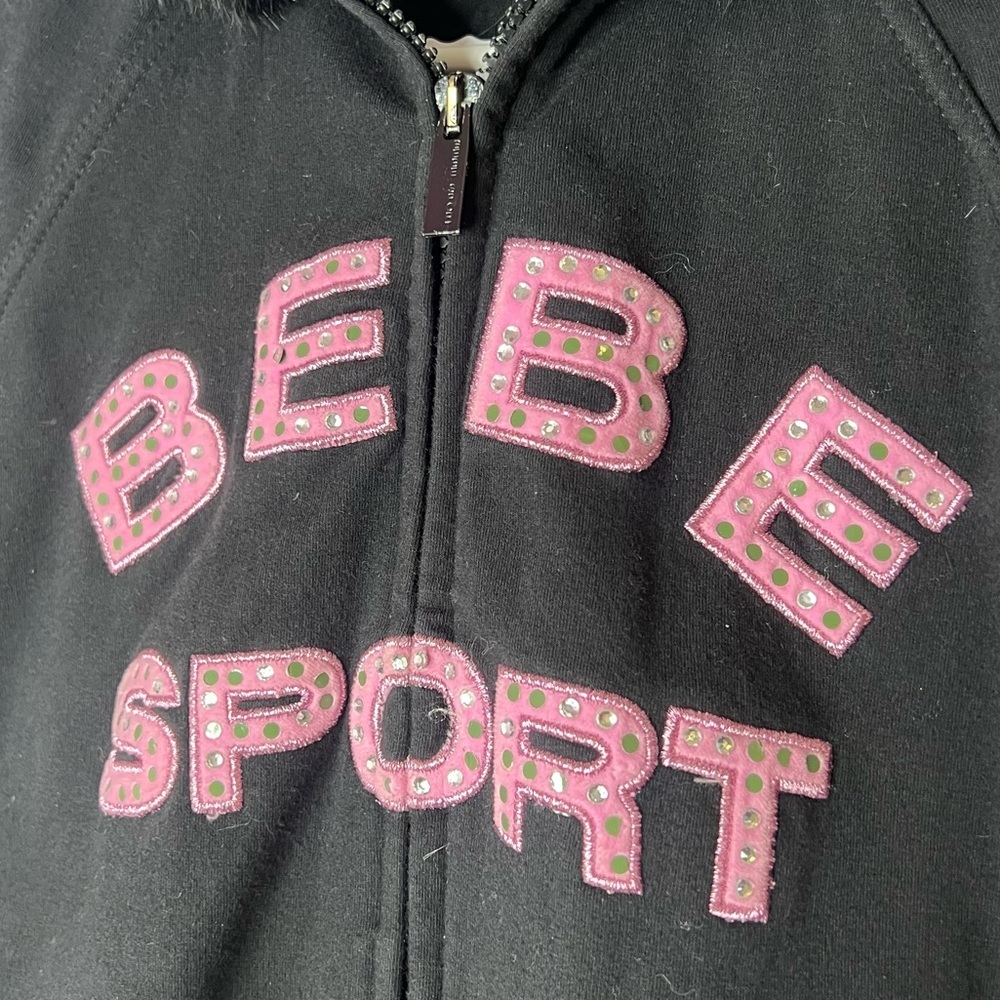 bebe set sweater pants striped rabbit fur hood trim Black Pink Track Pants - Picture 13 of 13
